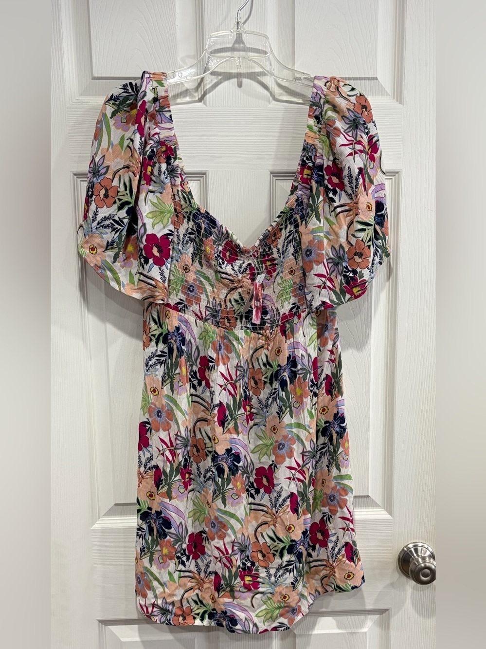 Roxy Women's Medium Golden Dawn Dress Lightweight Floral Print Pink White NWT